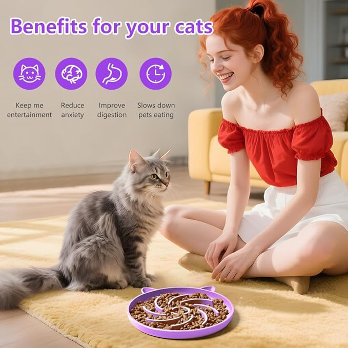 2Pcs Silicone Slow Feeder Cat Bowl,Puzzle Feeder,Interactive Toys,Slow Feeding cat Bowl Suitable for All Dry and Wet Foods,Easy to Clean Silicone Bowls (Green and Blue)