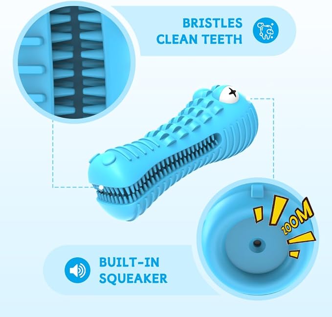 Dog Toys for Aggressive Chewers, Indestructible Dog Chew Toys for Medium Large Breed, Interactive Tough Dog Squeaky Toys to Keep Them Busy, Natural Rubber Durable Dog Toothbrush Teeth Cleaning Toys
