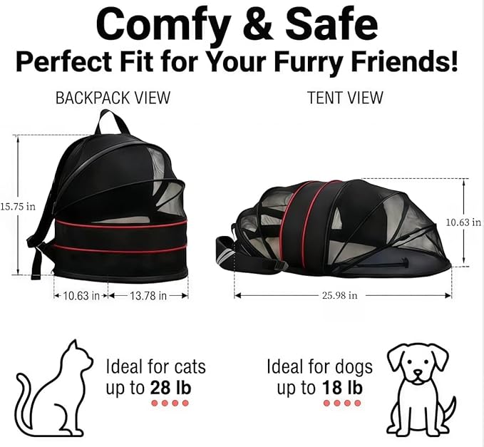 Pet Carrier Backpack for Cats and Small Dogs-Expandable Pet Tent Breathable Visible Pet Bag for Kitty and Puppy Foldable Pet Nest Bed Perfect for Travel Walks Shopping Vet Visits Home Use-Black