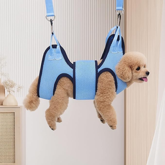 Dog Grooming Hammock, Helpful Hammock for Nail Trim, Restraint Sling for Nail Clipping, Grooming Hammock for Dog Pet to Nail Trimming (Light Blue, L)