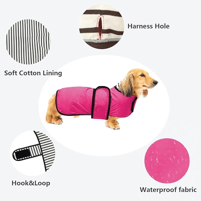 Dachshund Raincoat Corgi Raincoat Dogs Waterproof fit for Dachshunds Weiner Long Back Breeds with Reflective Stripe Great Coverage in Autumn Winter - Pink - XS