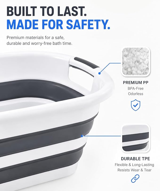 26L/40L Large Collapsible Mop Bucket with Handle for Cleaning, Silicone Portable Pet Bathtub for Puppy Small Dogs Cats, Foldable Laundry Basket Hamper Clothes Storage Bin Space Saving Design (26L)