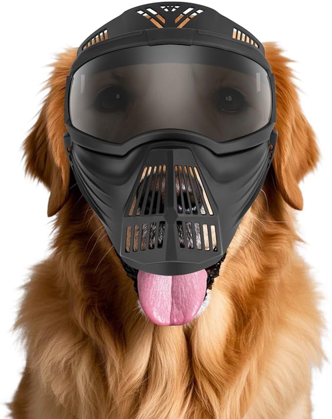 Dog Goggles Large Breed, Anti-UV Dog Sunglasses for Full Face Protection, Pet Mask with Breathable Holes for Outdoor Camping Hiking Hunting, Adjustable, Black