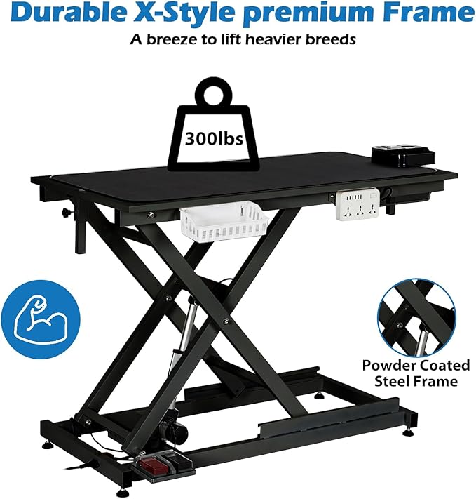 50 Inch Dog Grooming Table, Electric Hydraulic Pet Grooming Table, Dog Grooming Station with Aluminium Overhead Arm, Anti Slip Tabletop, 6 USB Ports, Height Adjustable, 300 LBS Capacity, Black