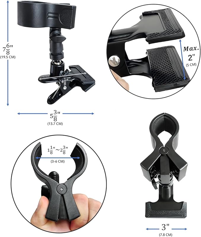 Rotatable Hair Dryer Holder with Sturdy Metal Clamp, 360-Degree Adjustable Table Mount, Black