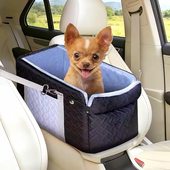 Dog Car Seats for Small Dogs, Center Console Dog Booster Portable Car Seat for Puppy, Doggy, Cats, Small Pets 0-15 lbs, with Safety Net