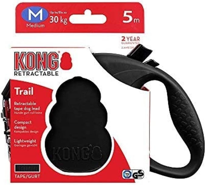 Alcott Kong Retractable Trail, Medium, Black, 16' Long