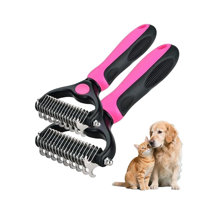 Sakerplus Pet Grooming Tool for Dogs & Cats, Professional Deshedding & Dematting Brush, Stainless Steel Undercoat Rake for Long & Short Hair Pets, Gentle Pet Hair Remover Comb (Pink,Small+Large)