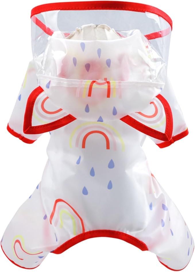 Waterproof Dog Raincoat,Full Coverage 4 Legs Dog Rain Jacket for Small Dogs,Pet Rain Coat with Hood,Reflective Strips&Leash Hole Outdoor Raincoat (Small（for Weight 3.3-5 lb）, Rainbow)