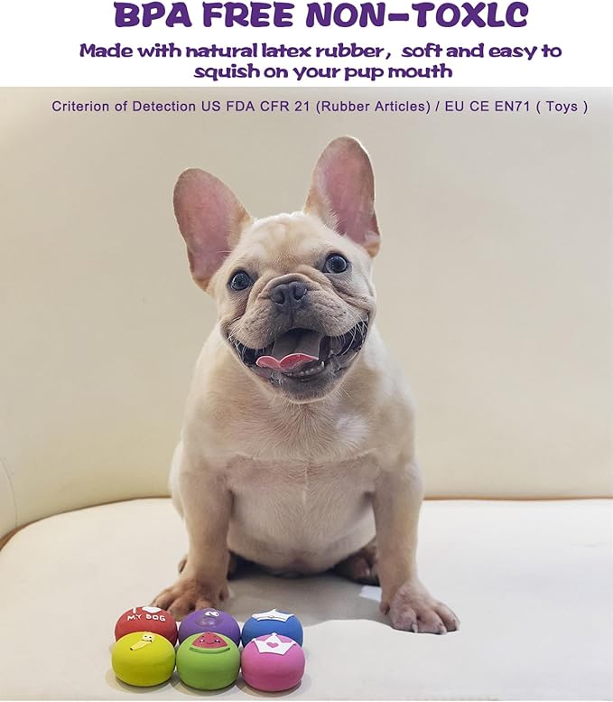Squeaky Dog Ball, Latex Cute Dog Toys for Puppy and Small Dogs Soft Rubber Fetch Play Catch Ball Bounce and Funny Squeak Pet Toys