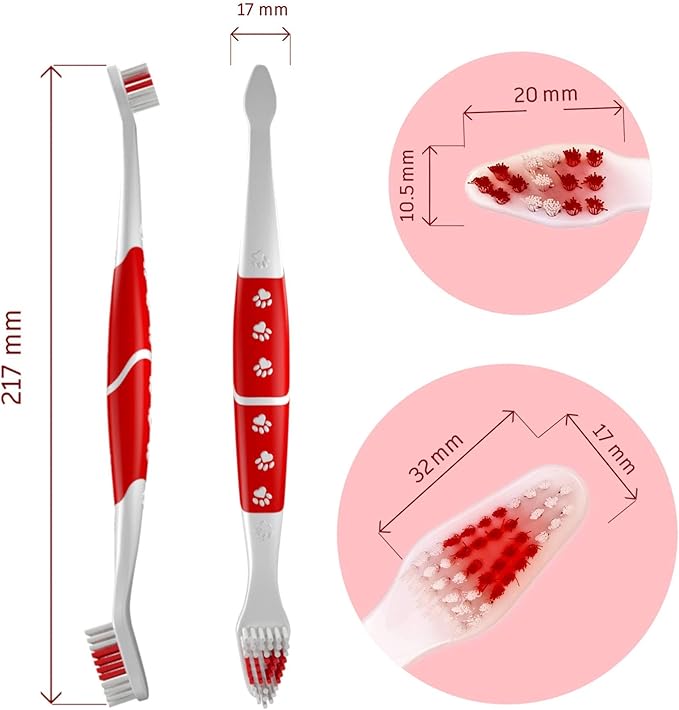 Pet Toothbrush for Dogs, Cats with Soft Bristles - Easy Teeth Cleaning & Dental Care, Non Slip Dual Head Dog Toothbrush for Medium & Large Pets, Toothpaste Not Included (Pack of 1(Red))