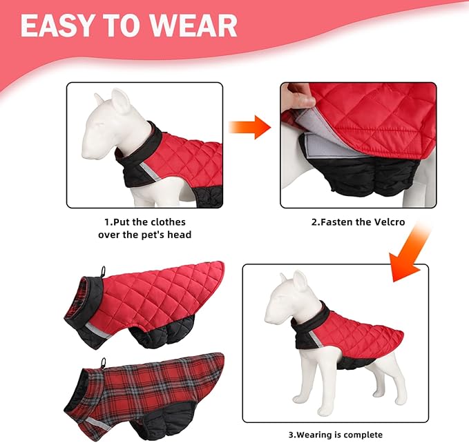Dog Winter Coat for Large Dogs,Warm Reversible Puffer Jacket Lightweight Pet Vest Snowsuit with D-Ring,Waterproof Dog Cold Weather Coats Small to Large Breed Dogs Clothes,Red,2XL