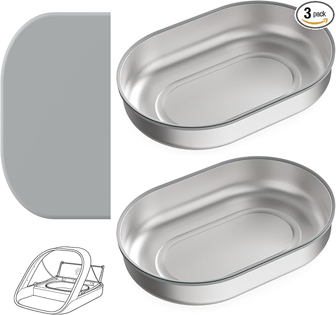 2-Pack Stainless Steel Cat Bowls + 1 Feeding Mat, Specially Designed for Automatic Microchip cat feeders Upgraded Rubber Sealing Ring Design, Durable, Safe for Hands and Pets During Cleaning