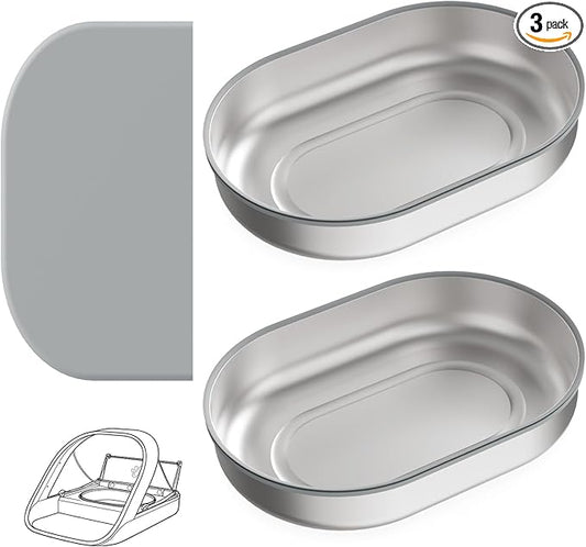 2-Pack Stainless Steel Cat Bowls + 1 Feeding Mat, Specially Designed for Automatic Microchip cat feeders Upgraded Rubber Sealing Ring Design, Durable, Safe for Hands and Pets During Cleaning
