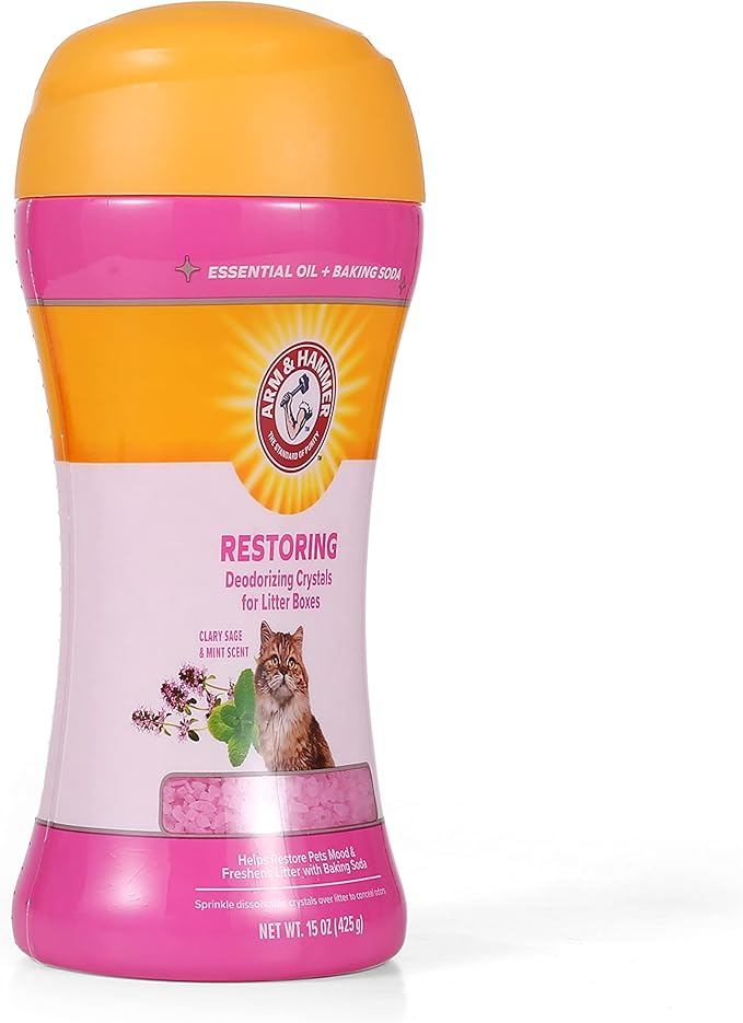 Arm & Hammer Restoring Cat Litter Box Deodorizing Crystals, Litter Deodorizer Additive to Help Absorb Odors and Restore Freshness Between Changes, Clary Sage & Mint Scent, 15 Oz - 2 Pack