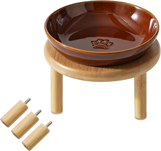 Havniva Elevated Cat Bowls Raised Ceramic Cat Bowl, 5.9” Wide Opening Cat Food Bowl Whisker Friendly Cat Dish Anti-Slip with Bamboo Stand, Shallow Pet Food & Water Bowl for Indoor Cats