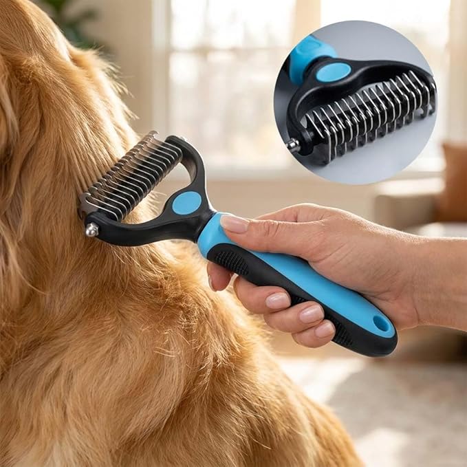Sakerplus Pet Pro Grooming Tool for Dogs & Cats, Professional Deshedding & Dematting Brush, Stainless Steel Undercoat Rake for Long & Short Hair Pets, Gentle Pet Hair Remover Comb (Pink,Large)