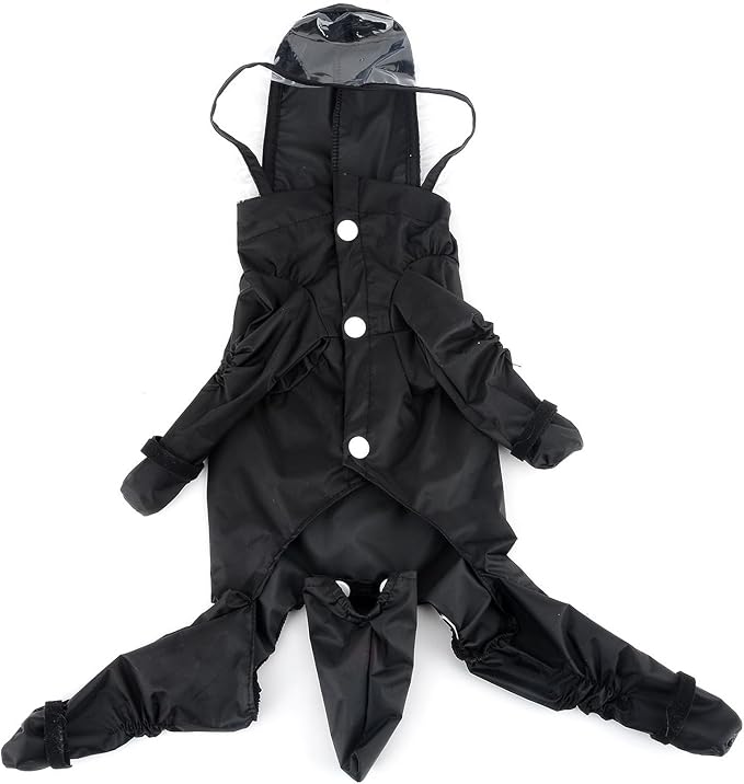 Zunea Waterproof Dog Raincoat with Hood for Small Dogs Rain Poncho Jumpsuit with Rain Boots Puppy Hooded Slicker Rainwear Four-Legged Pet Rain Jacket for Walking Black XL