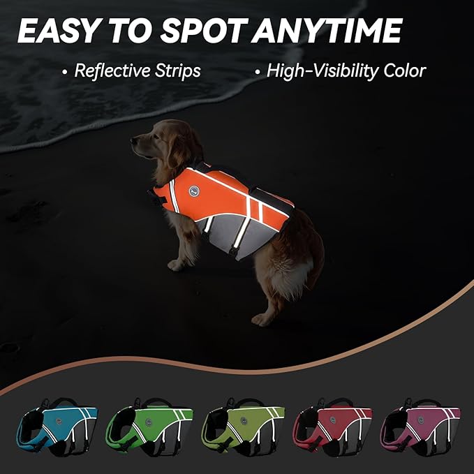 VIVAGLORY Sports Style Dog Life Vest, Dog Life Jacket for Swimming & Boating, Ripstop & Buoyancy for Puppy Doggy, Lifejacket with Handle, S, Bright Orange