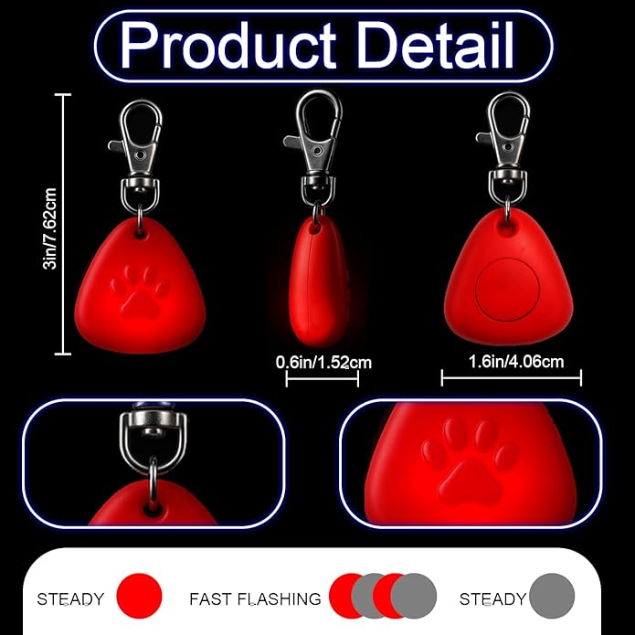 QUELIEN LED Dog Collar Light, Clip-On Dog Safety Light for Night Walking, High Visibility Light Up Dog Collar Accessory for Summer Camping & Hiking, Lightweight for All Pets, Red