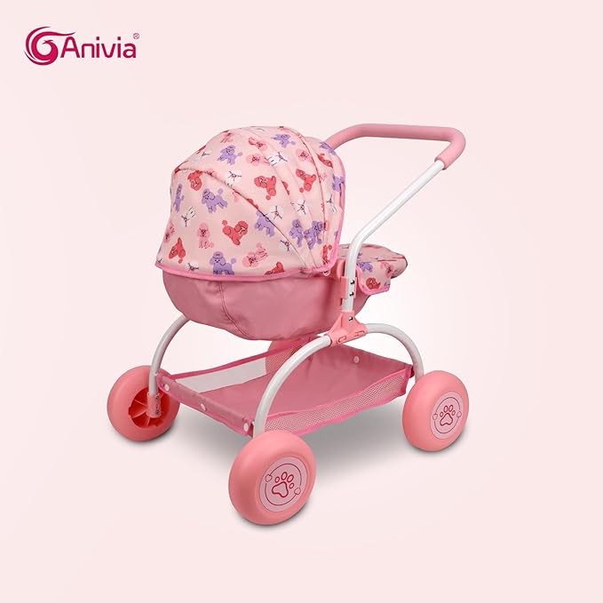 ANIVIA Doll Stroller Toy Realistic Doll Stroller Heart Design Gifts for Toddlers and Girls Foldable Baby Doll Stroller Toy