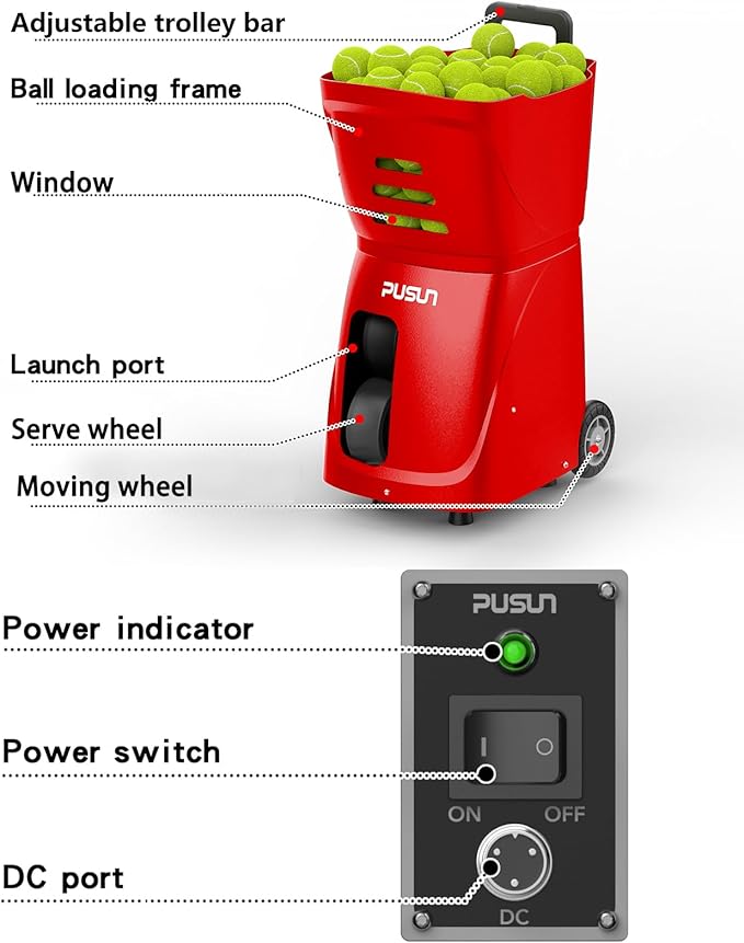 PT-SMART Tennis Ball Machine - Smart App for Apple Watch & Phone Control, Tennis Ball Launcher with 20 Landing Points, 12 Training Modes & 4-6h Battery Life, Tennis Serving Machine