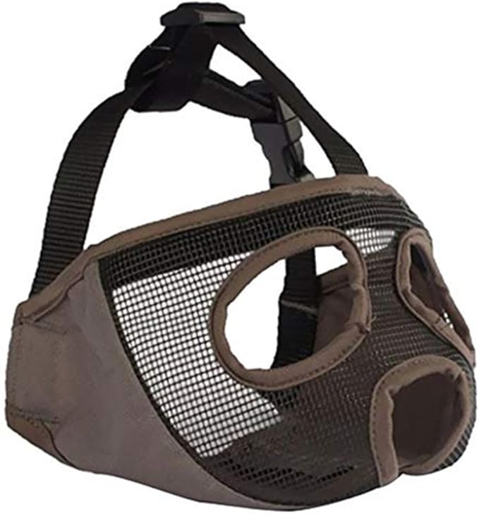 Short Snout Dog Muzzle- Adjustable Breathable Mesh Bulldog Muzzle for Biting Chewing Barking Training Grooming Dog Mask,Grey(Eyehole) M