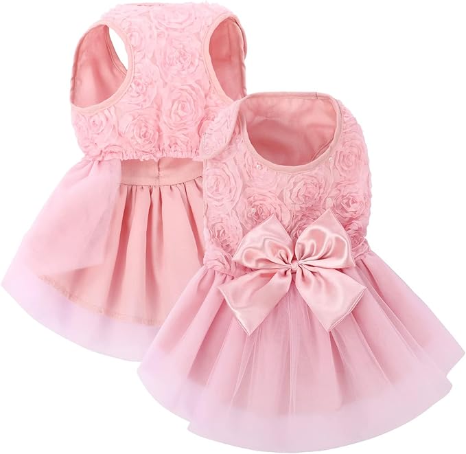 ASENKU Dog Dress Pet Wedding Dress Princess Lace Puppy Birthday Party Outfit Formal Apparel Girl for Small Medium Dogs Cats (2XL, Pink)