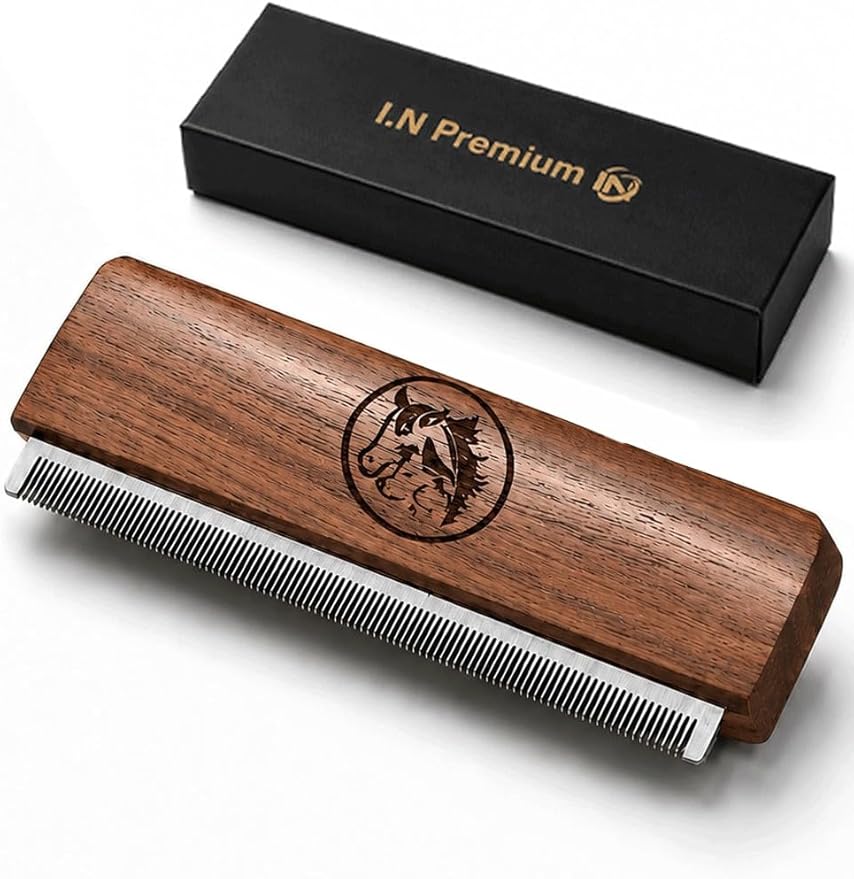Deshedding Grooming Brush for Dogs Cats & Horse Easy Ergonomic Wood Groomer Brush Professional Brush Grooming Tool Supplies, Remove painlessly 95 Percent of Lose Hair Fur & Dirt (5 inch)