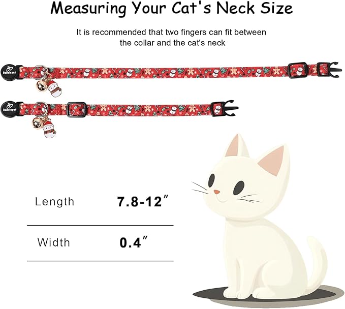 2 Pack Christmas Cat Collars - Breakaway Cat Collar with Bell, Candy Cane and Snowman Pendant, Winter Adjustable Kitten Collars for Girl Boy Cats, Blue&Red