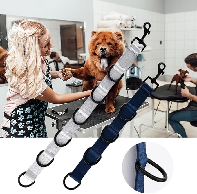 2pcs Dog Grooming Extension Strap with 4 D-Ring and 6 D-Ring Grooming Loops Adjustable Extender Straps Quick Release Pet Dog Leashes for Grooming(Color:Black Silver)