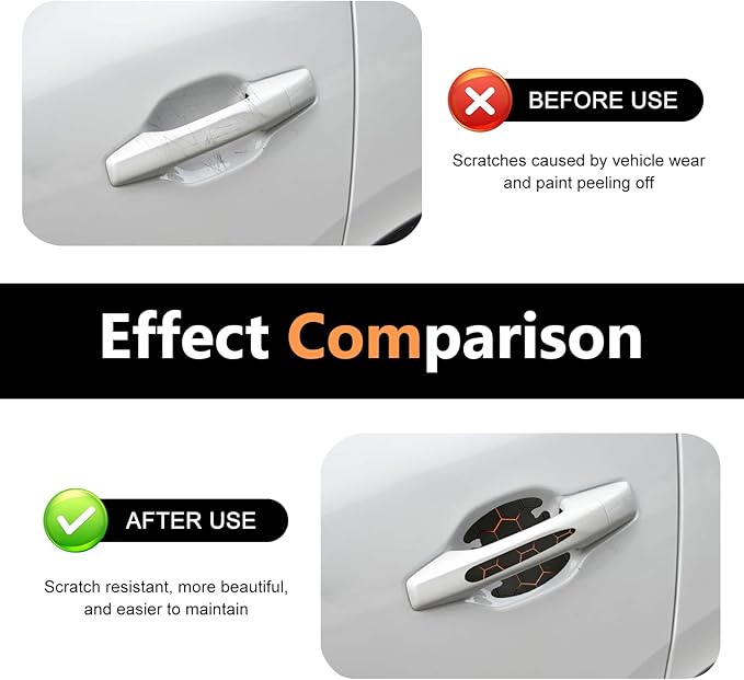 8 PCS Car Door Handle Protector Stickers, Carbon Fiber Scratch-Resistant Automotive Bowl Decals, Self-Adhesive Car Door Handle Paint Protective Film, Universal for Most Cars (Style 3)