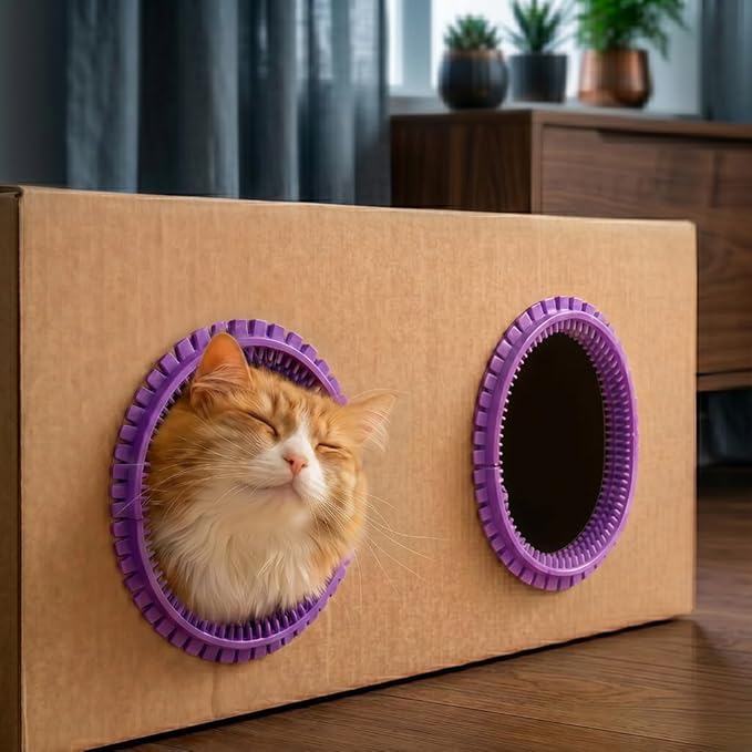 Cat Self Groomer Arch for Cardboard Boxes, DIY Cat Tunnel Brush & Massage Comb for Indoor Cats, Interactive Self Grooming Toy for Cat Cave, Hideouts & Enrichment Play (Lavender)