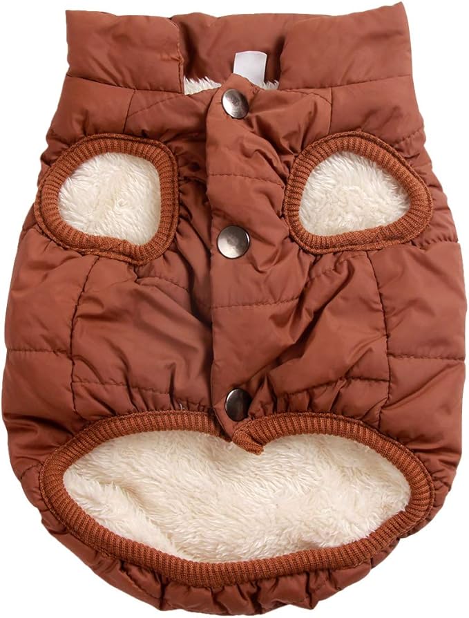 JoyDaog 2 Layers Fleece Lined Warm Dog Jacket for Puppy Winter Cold Weather,Soft Windproof Small Dog Coat,Brown XS