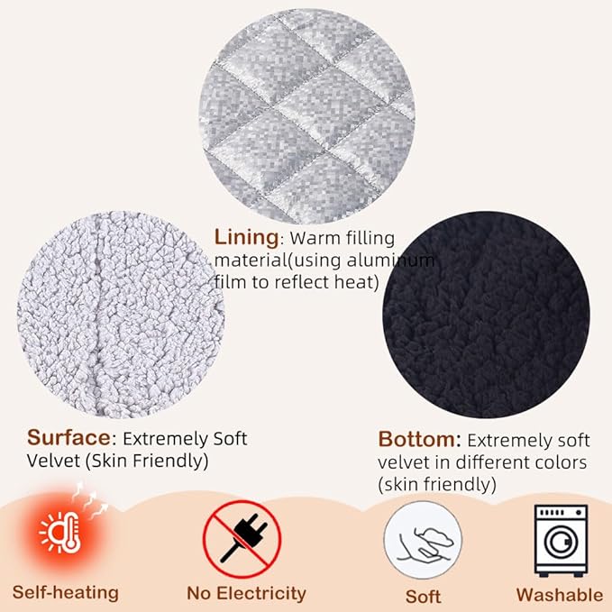AIO Self-Warming Cat Bed Pad Advanced Extra Warm Thermal Pet Pad for Indoor Outdoor Pets with Removable Cover Outdoor Pet Houses Washable Non Electric Self Heating Cat Bed Grey 16.96 * 22.05in