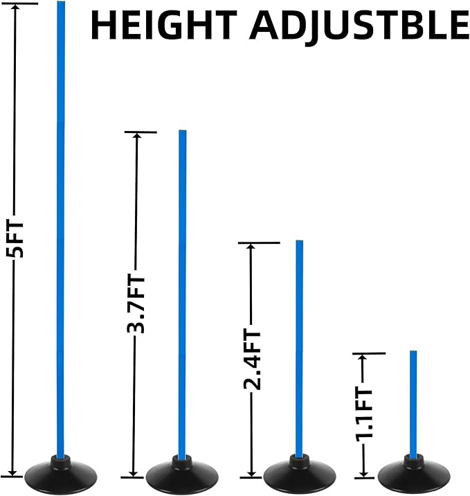 6 Pcs 5 FT Adjustable Agility Training Poles for Soccer,Basketball,Football, Horse,Dog-Speed and Agility Training Equipment Sports Training Poles with Rubber Bases and Bag