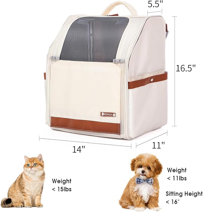 Large Cat Carrier Backpack, Shaded Small Dog Backpack with Breathable Mesh, Soft Side Safety Pet Backpack for Hiking, Travel, Outdoor, White