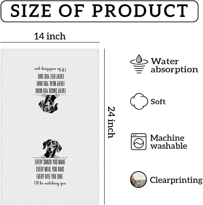 Cute Dachshund Kitchen Towels 24x14 Inch, Dachshund Gifts for Woman Mom, Reusable Microfiber Hand Towels for Kitchen Bathroom Decor, Waffle Weave Absorbent Dish Towel Tea Towel, Cute Wiener Dog Gifts