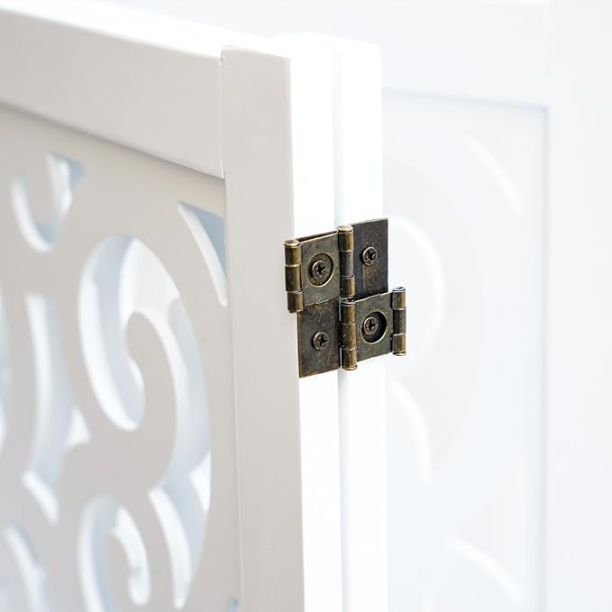 Ashfield & Harkness: 3-Panel Pet Gate - Scroll White - Wooden Foldable Freestanding Fence, Small Dogs & Puppy, 48 x 19.3, Indoor-Doorway-Halls-Stairs