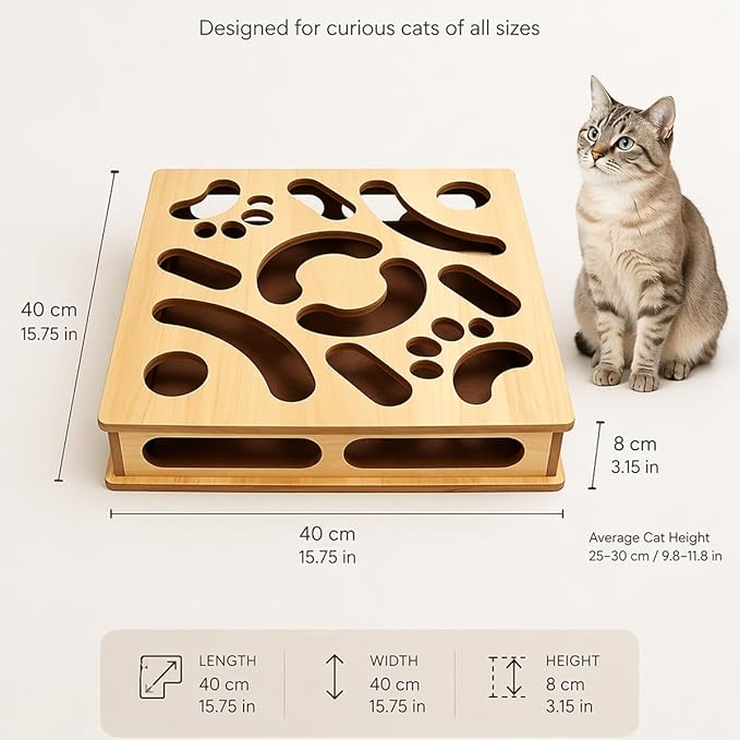 Cat Claw Saver Box （Large）, Solid Wood Construction Cat Nail File Scratcher with Sandpaper Inside, Nail File Box Stress Free Alternative to Clippers and Grinders(Bell Ball)