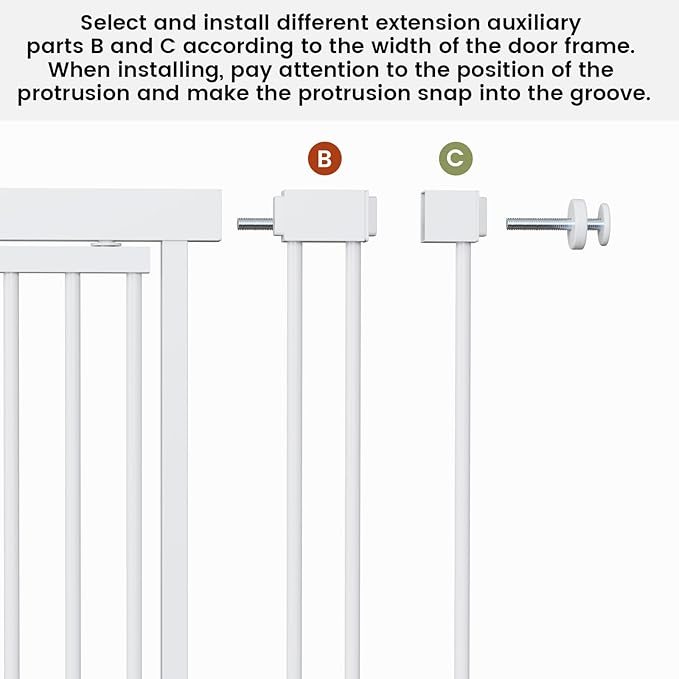 Gardner Pet Extra Tall Cat Gate 49"-86" Adjustable Height, Tall Pet Gate for Doorways/Hallways with 27.5"-37" Adjustable Width Baby Gate with 4 Extensions Kits, No Drilling Pressured Mounted (White)