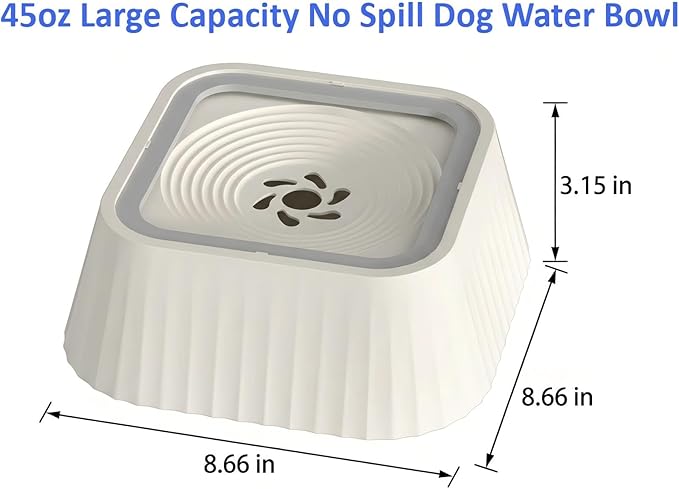 No Spill Dog Water Bowl, 45oz Slow Water Feeder with Floating Disk & Safety Foam, Anti-Splash Pet Water Dispenser, Mess-Free Elevated Design, Durable PP Material for Home, Car & Travel