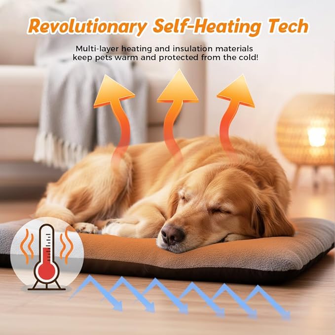 hoehew Self Warming Cat Bed, 2026 Upgraded Extra Soft Pet Heating Pad, Anti-Slip Thick Thermal Dog Mat for Indoor Outdoor, Washable Blanket Pet Supplies for Small Medium Dogs Cats (Brown, Small)