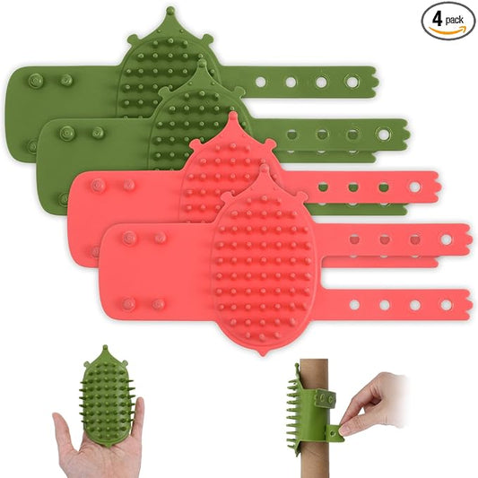 4pcs Cat Face Scratcher, Adjustable Silicone Cat Self Groomer Corner Scratcher, Soft Cats Corner Brush, for Climbing Frames and Table Legs, Reduces Hair Loss, Scratching, Green, Yellow