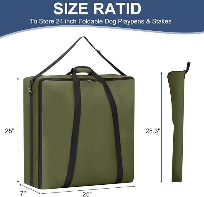 24" Dog Playpen Storage Bag, Suitable for Foldable Exercise Pet Playpens, Dog Fence Travel Bag with Handles for Camping and RV Trip, Waterproof Oxford Fabric Green