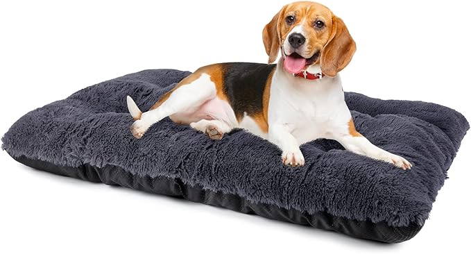 JOEJOY Dog Bed Crate Pad, Deluxe Plush Washable Dog Beds Fulffy Soft Kennel Pad Anti-Slip Pet Sleeping Mat for Medium Small Dogs, 29" x 21", Dark Grey