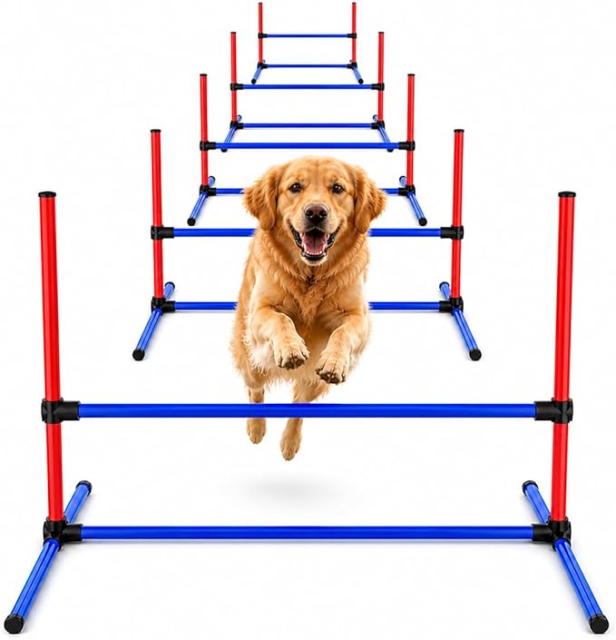 Dog Agility Training Equipment Set, 6 Piece Course with Adjustable Jump Bars, Carrying Bag (6)