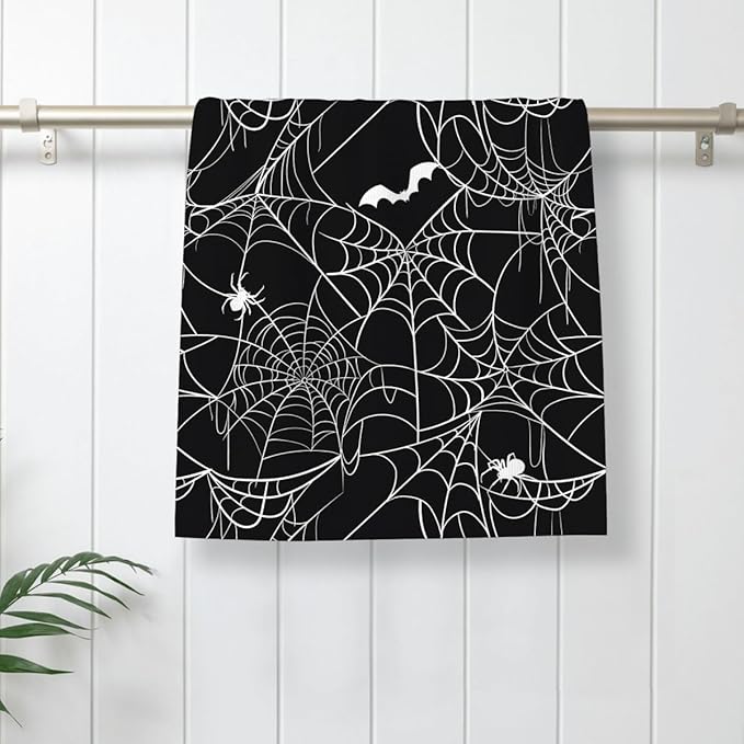 Halloween Kitchen Towels Bat Spider Web Dish Towel 16×24 Inch Soft Absorbent Holiday Black Halloween Hand Cloths for Kitchen Drying Decore Set of 2
