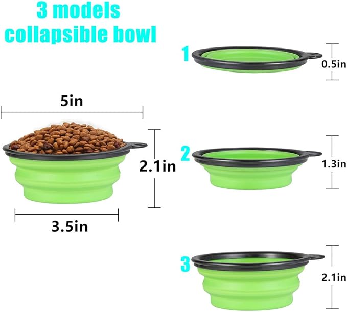 Collapsible Dog Bowl,2 Pack Portable and Foldable Pet Travel Bowls Collapsable Dog Water Feeding Bowls Dish for Dogs Cats and Small Animals,with Lids (Small, Blue+Green)