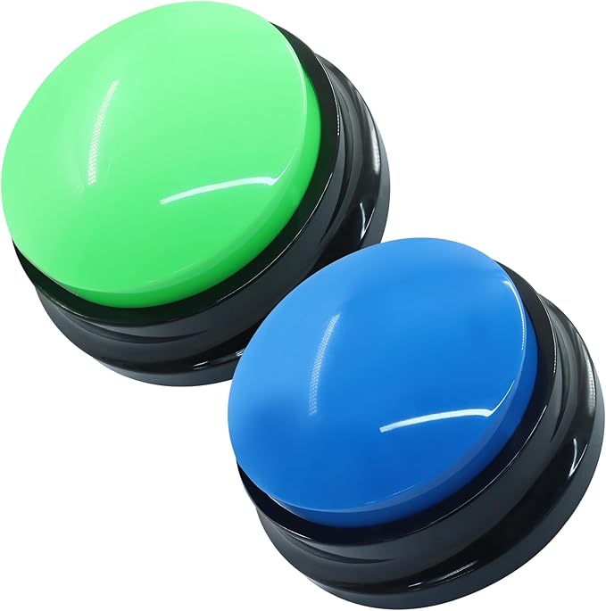 Voice Recording Button, Buttons for Communication Pet Training Buzzer, Fun Interactive Toy for Dogs, Cats, Perfect for Home, Office, or Outdoor Use (2 Packs, Blue and Green)